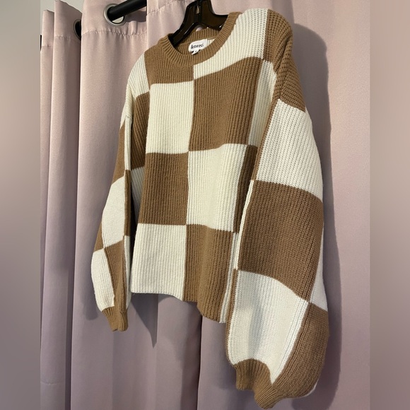 Cozy Chunky Checkered Knit Sweater w/Balloon Sleeves - Picture 3 of 5